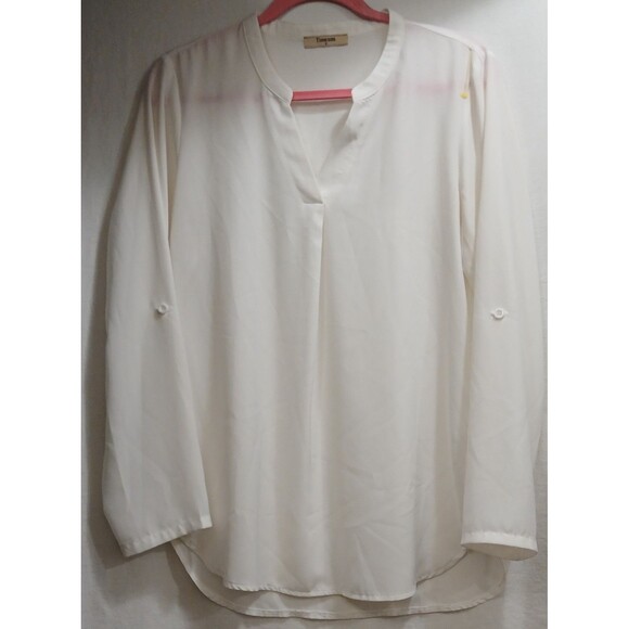 Timeson Womens Blouse Small White Sheer Long Sleeve V Neck Tunic Top Work Casual - Picture 1 of 6